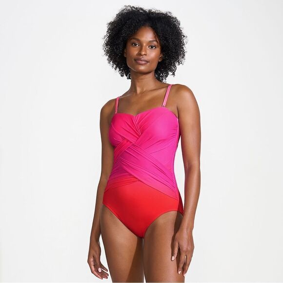 Land's End Plus size One piece Bandeau Slendersuit pink multi ombre Various Size - Picture 3 of 8